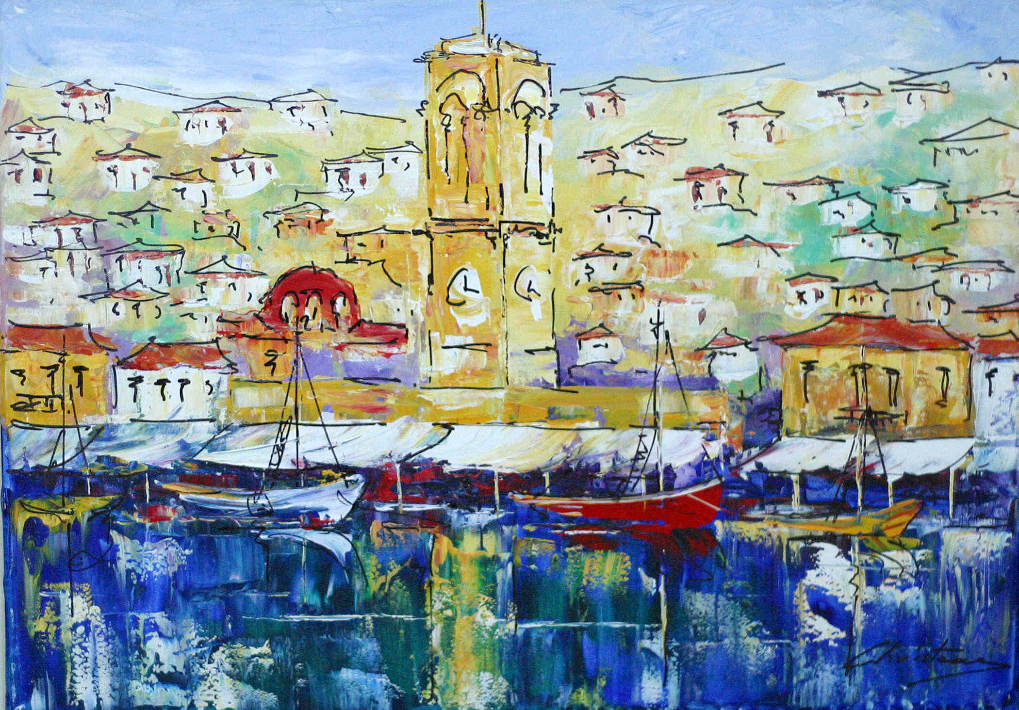 2100x1464 Hydra Art - Greek Landscape Painting