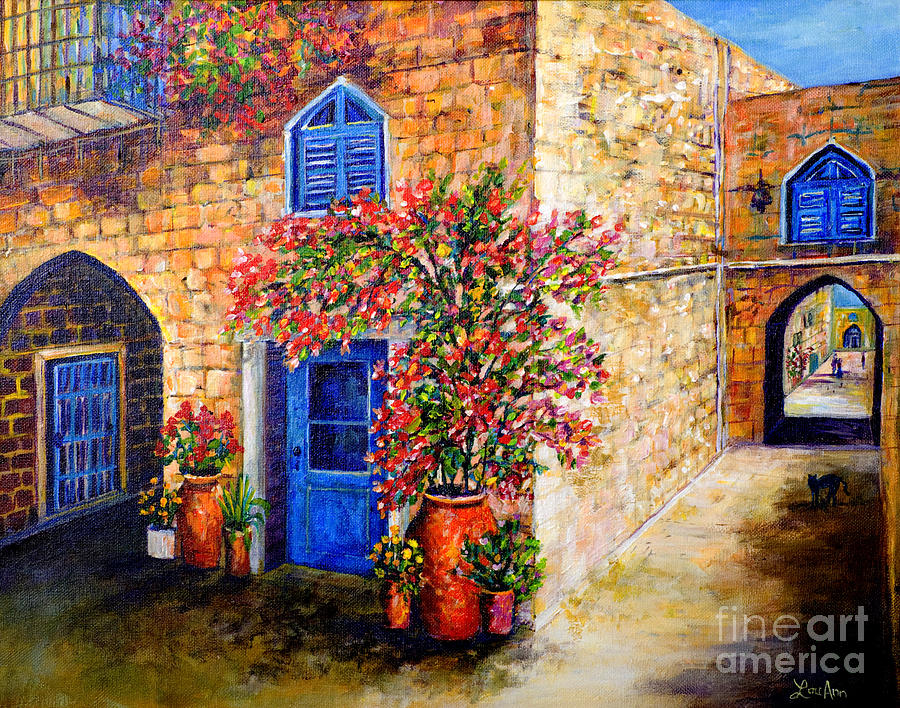 900x708 Greek Bouganvillia Painting By Lou Ann Bagnall - Greek Landscape Painting