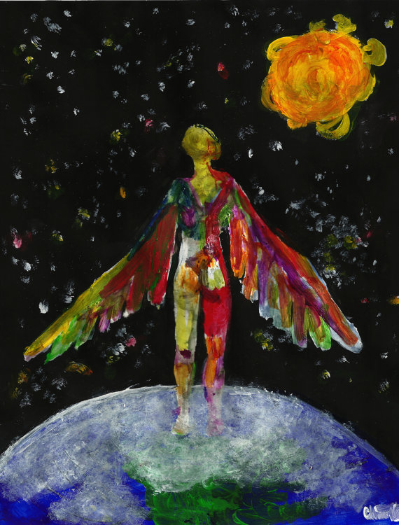 570x750 Technicolor Icarus Greek Mythology Painting Abstract Art Print - Greek Mythology Painting