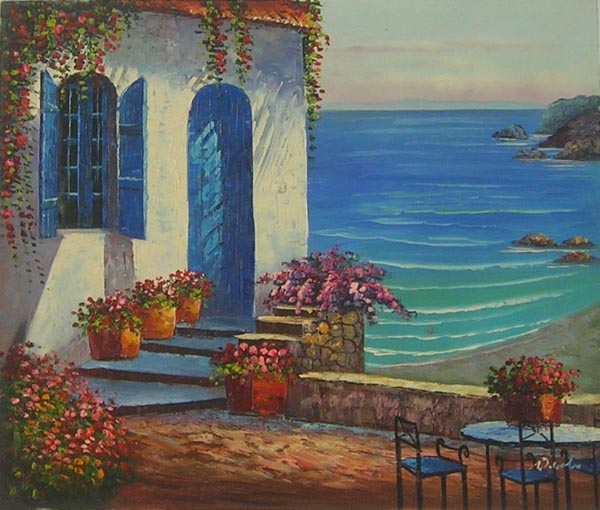 600x510 Hs2142 Greek Style Oil Painting On Canvas Canvaspainting4less - Greek Oil Painting
