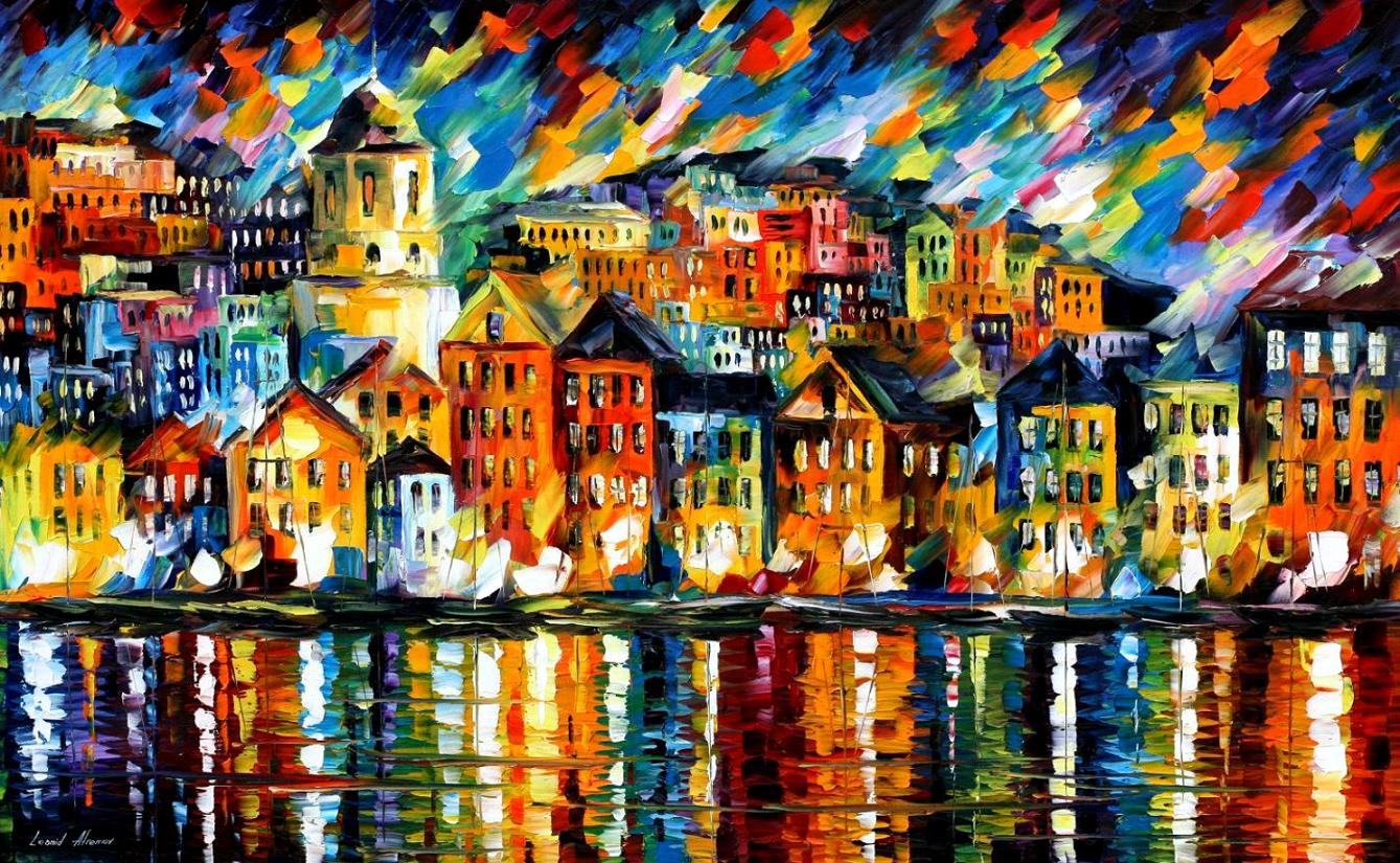 1339x825 Greece Harbor Palette Knife Oil Painting On Canvas By Leonid - Greek Oil Painting