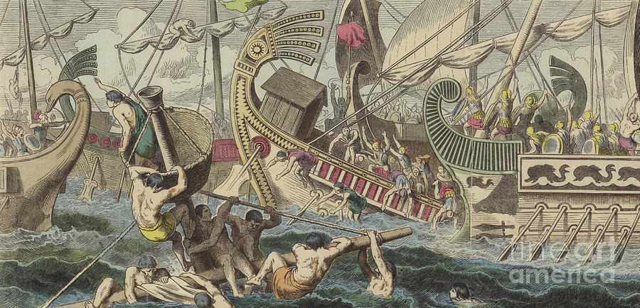 900x434 Ancient Greek Sea Battle Painting By German School - Greek Painting