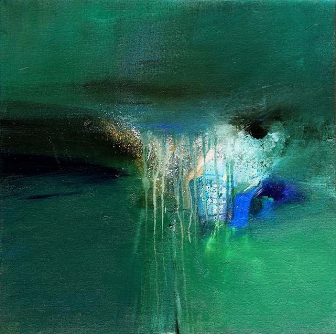 690x685 Dreams And Memories By Artist Neena Singh Abstract, Painting - Green Abstract Painting