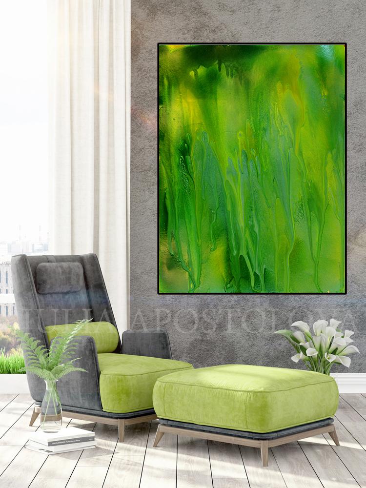 750x1000 Green Abstract Painting Large Wall Art Canvas Print Green Wall - Green Abstract Painting