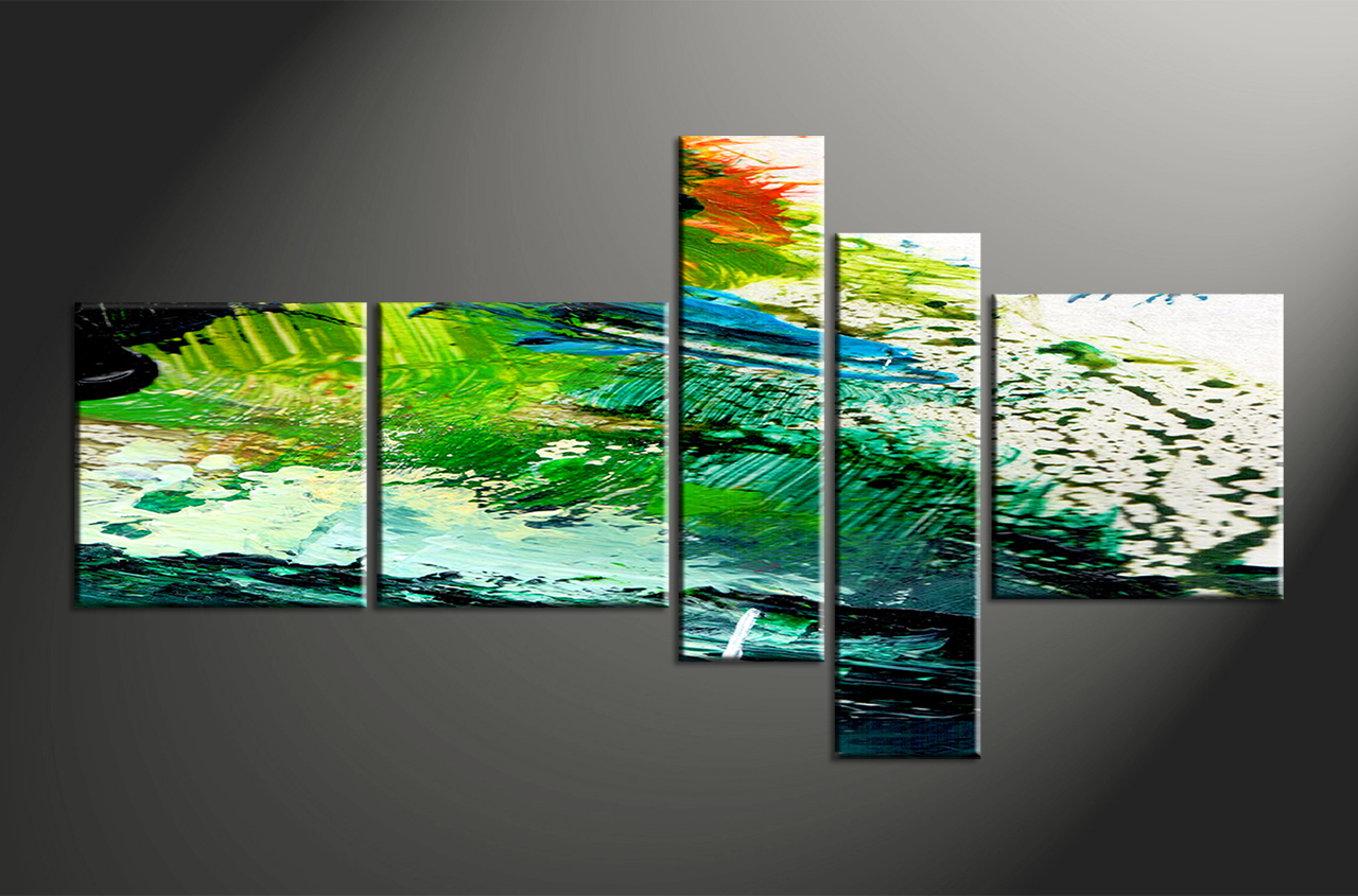 1280x845 5 Piece Green Abstract Oil Paintings Group Canvas - Green Abstract Painting