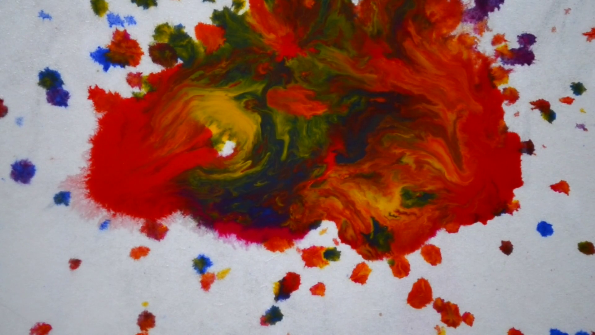 1920x1080 Hd 1080 Drops Of Paint Of Different Red, Orange, Blue, Green - Green And Yellow Painting
