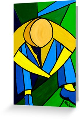 277x415 Man In Blue, Green Amp Yellow Original Abstract Acrylic Painting - Green And Yellow Painting