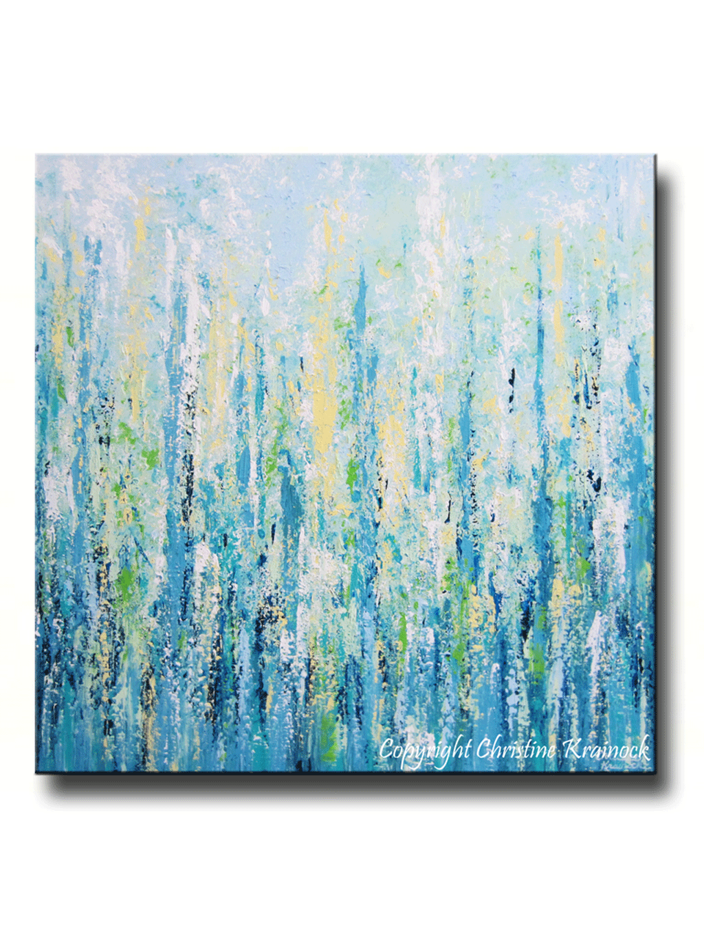 1024x1365 Original Art Abstract Painting Blue Aqua Textured Large - Green And Yellow Painting