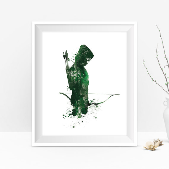 570x570 Green Arrow Art Print Watercolor Print Dc Comics Green - Green Arrow Painting