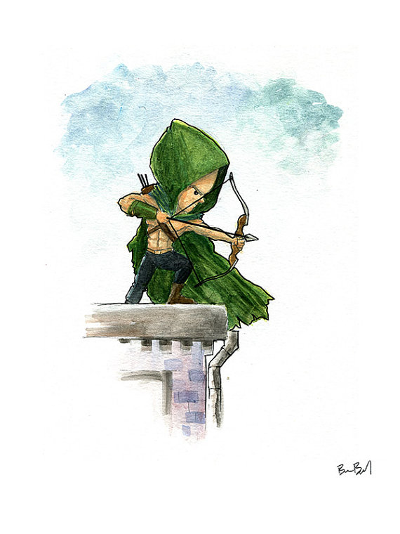 570x760 Green Arrow Comic Book Watercolor Painting Print - Green Arrow Painting