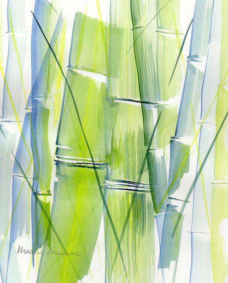 727x900 Blue Green Bamboo Painting By Malorie Arisumi - Green Bamboo Painting