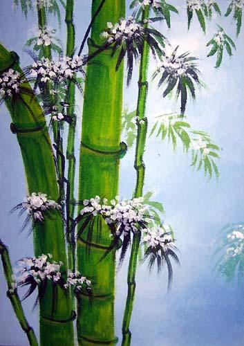 353x500 Acrylic Landscape Paintings Green Bamboo - Green Bamboo Painting