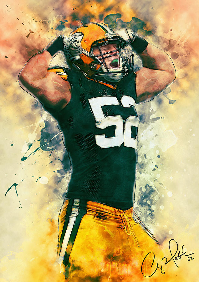 636x900 Clay Matthews Painting By Zapista - Green Bay Packers Painting