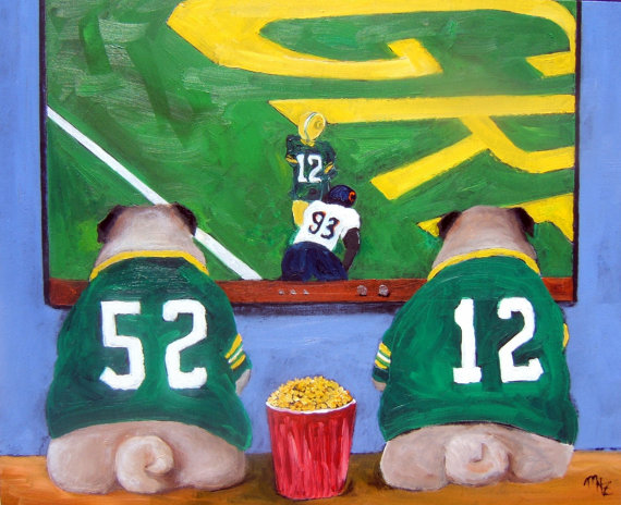 570x464 Green Bay Packers Pug Art Print Of An Original Oil Painting - Green Bay Painting