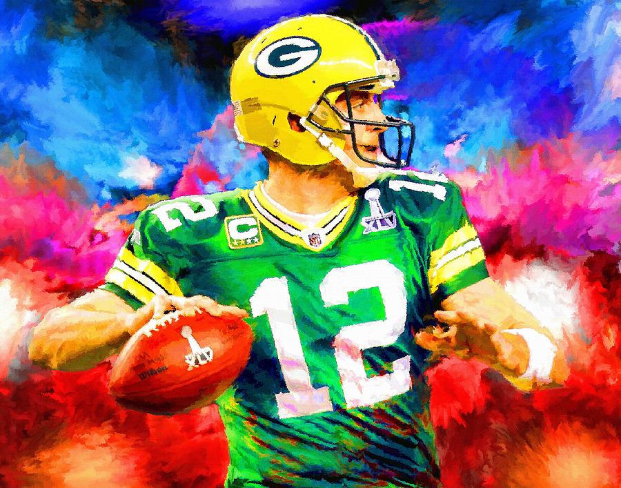 900x707 Aaron Rodgers Green Bay Packers Football Art Painting Painting By - Green Bay Painting