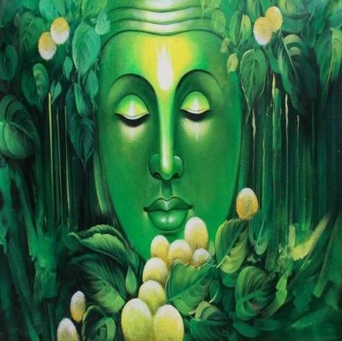 492x490 Buy Exclusive Handmade Green Buddha Painting India Meets India - Green Buddha Painting