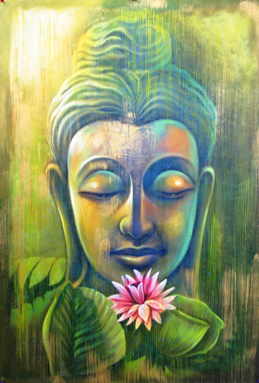 866x1280 Buy Green Buddha With Pink Lotus By Community Artists Group@ Rs - Green Buddha Painting