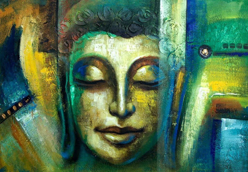 1024x711 Buy Smiling Green Buddha By Community Artists Group@ Rs. 6090 - Green Buddha Painting