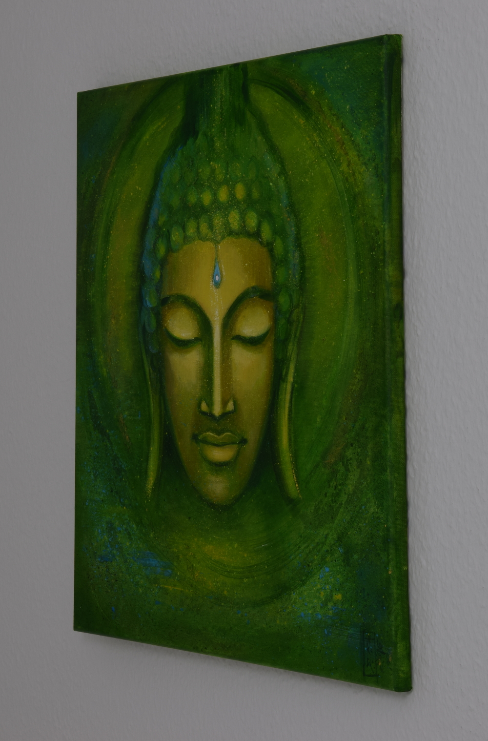 1000x1518 Spiritual Painting Green Buddha - Green Buddha Painting