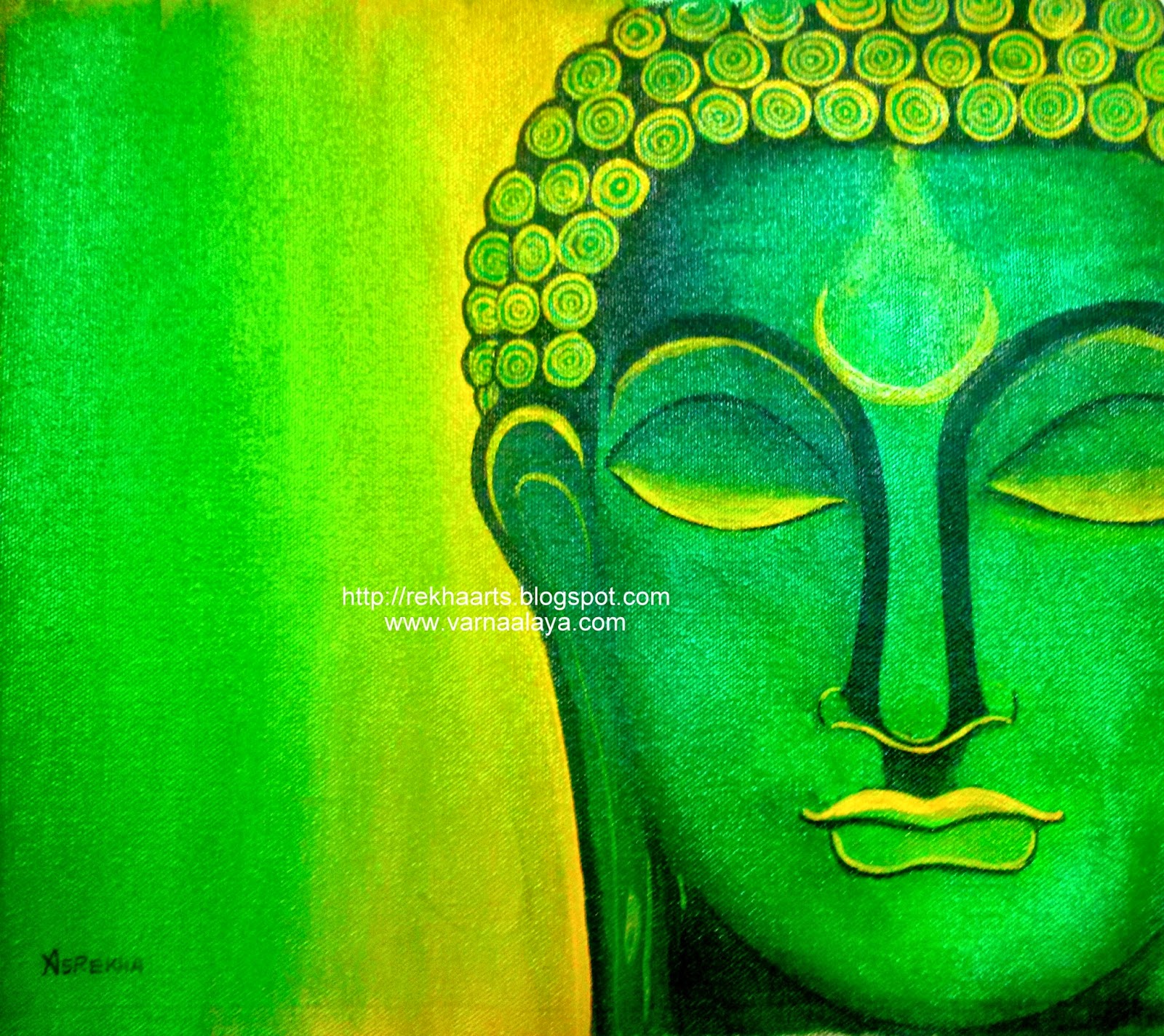 1600x1424 Varnaalaya Buddha Painting - Green Buddha Painting