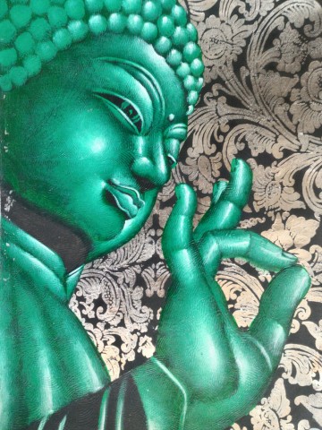 360x480 Buddha Painting Twenty One - Green Buddha Painting