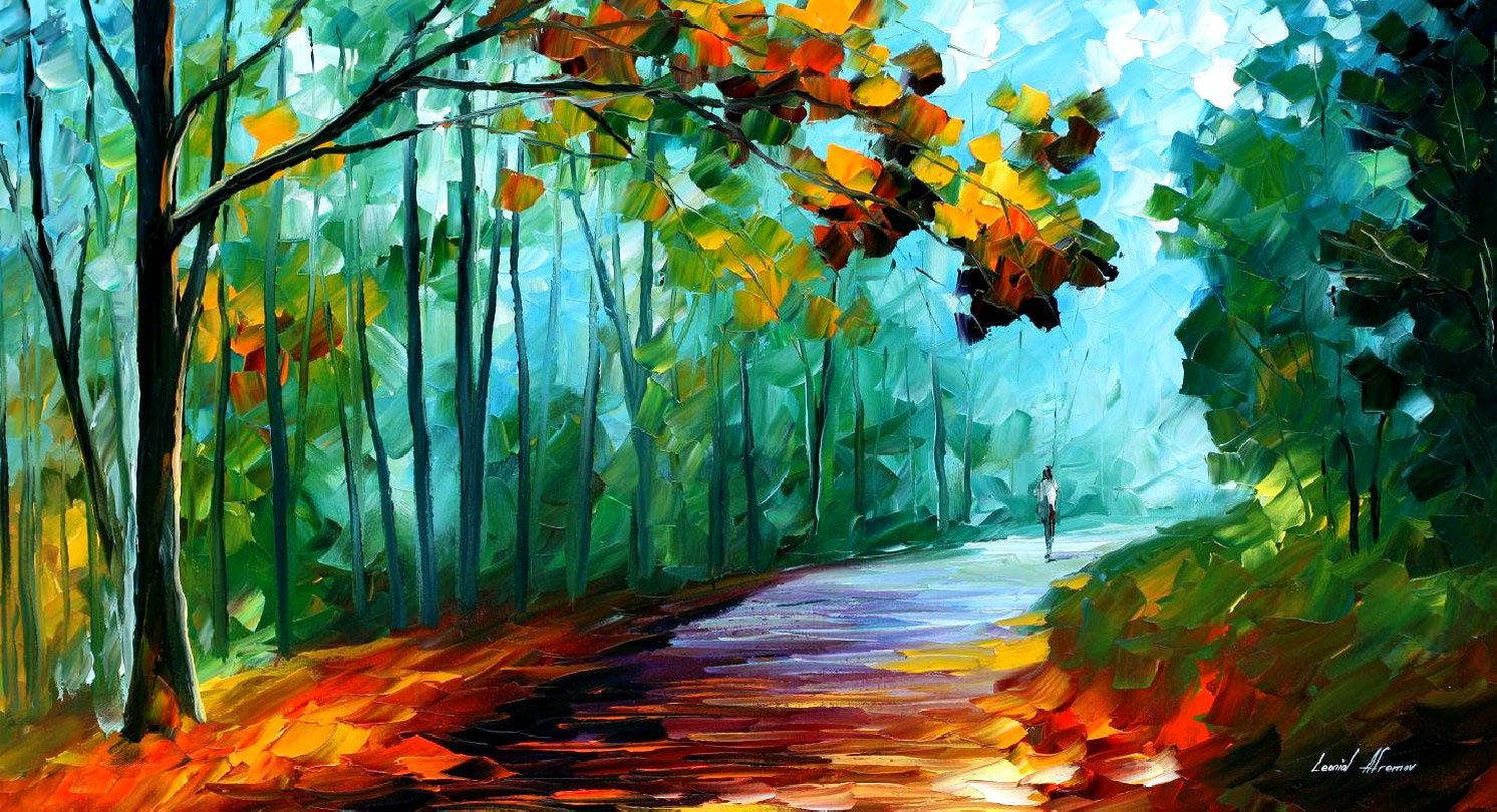 1492x810 Fresh Forest Palette Knife Oil Painting On Canvas By Leonid - Green Forest Painting