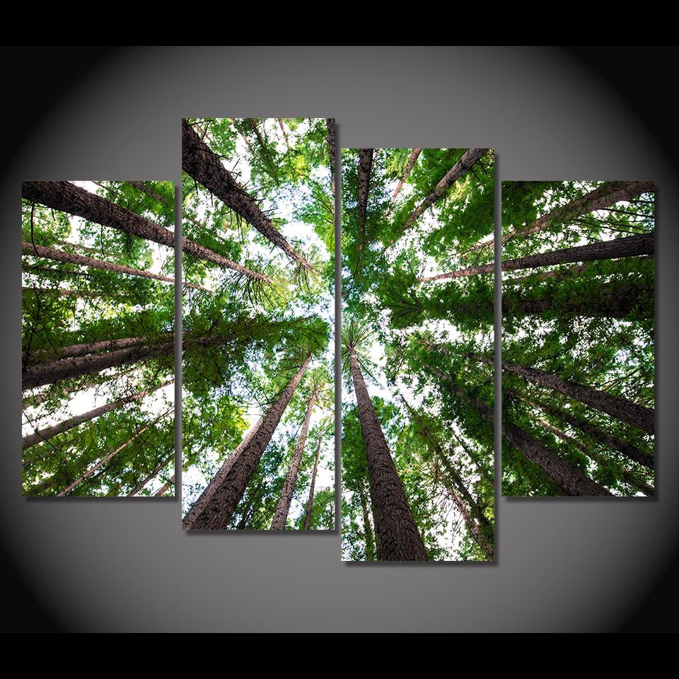 960x960 Hd Printed 4 Piece Canvas Art Green Forest Painting Framed Tall - Green Forest Painting