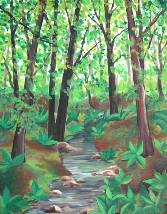 538x690 How To Paint A Forest In The Summertime - Green Forest Painting