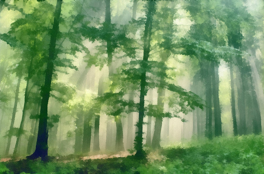 900x593 In Forest Painting By Odon Czintos - Green Forest Painting