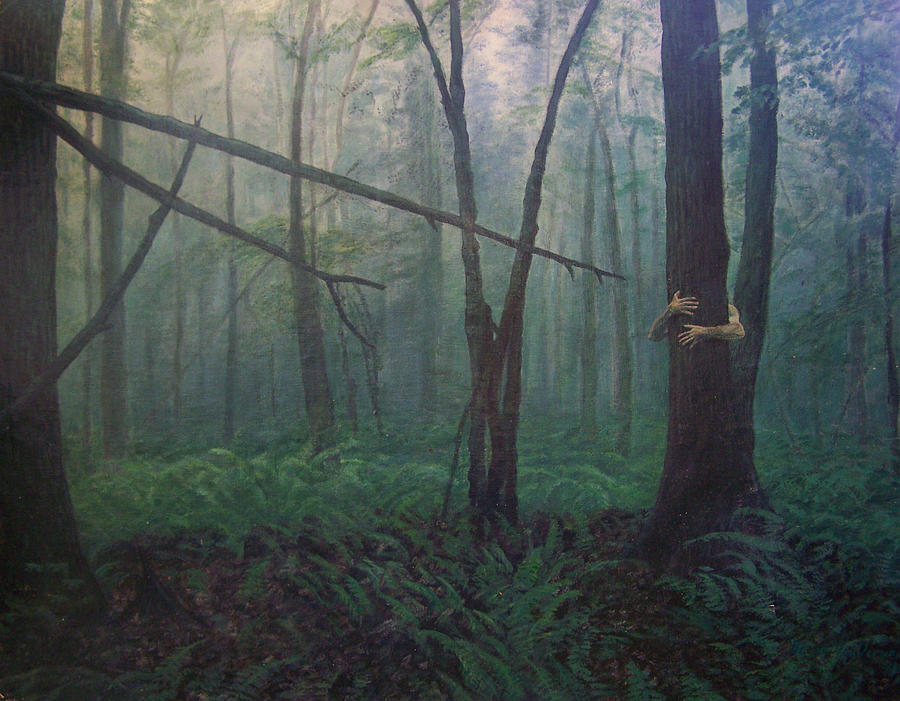900x701 The Blue Green Forest Painting By Derek Van Derven - Green Forest Painting
