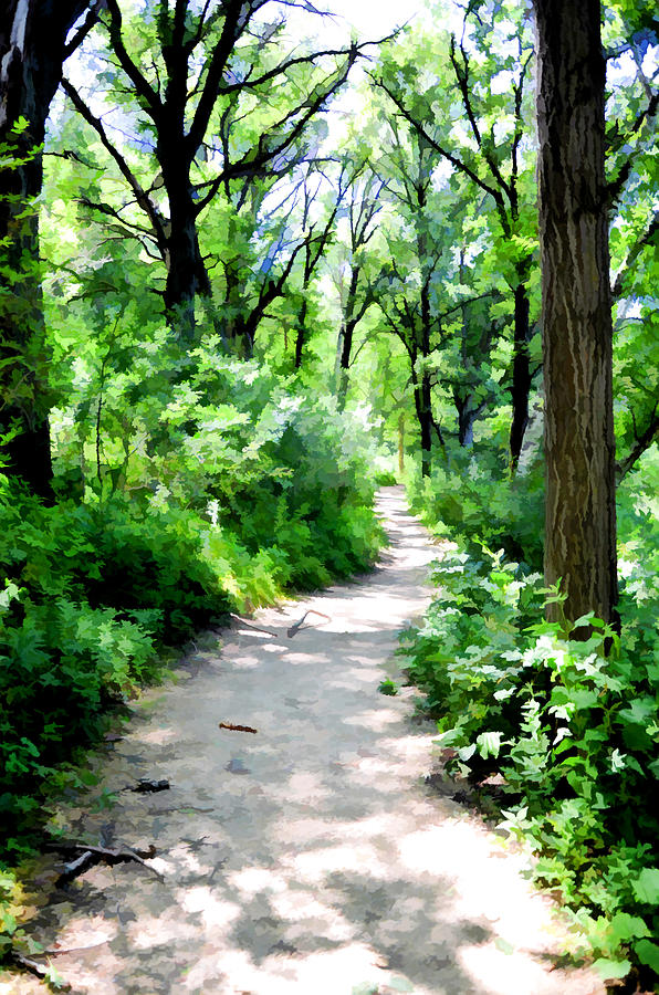 596x900 Trail Through Lush Green Forest Painting By Jeelan Clark - Green Forest Painting