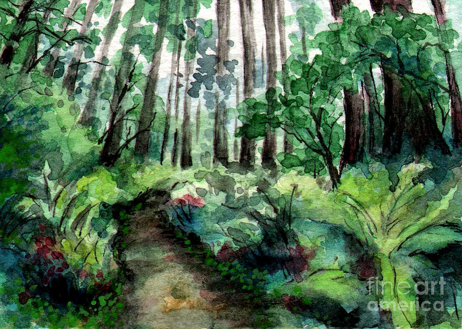 900x642 Ac227 Path Green Forest Painting By Kirohan Art - Green Forest Painting