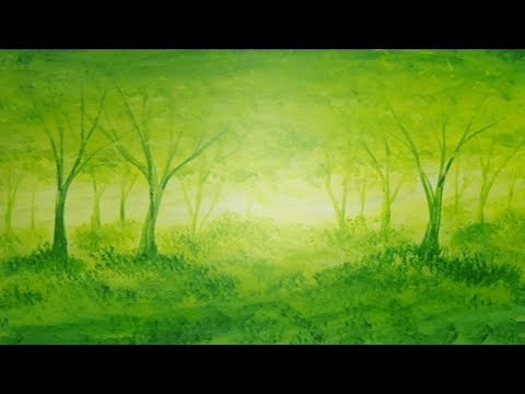 480x360 Acrylic Painting Green Forest Light Monochromatic Impressionism - Green Forest Painting