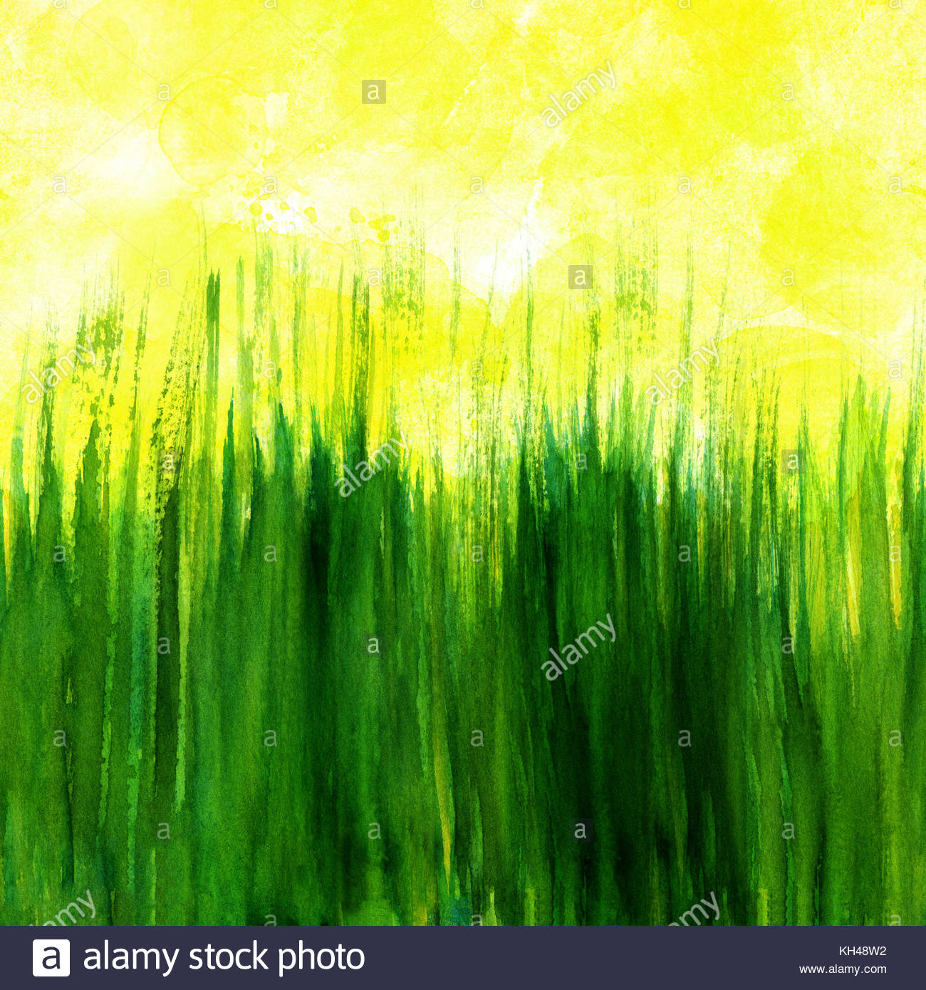 1300x1390 Seamless Watercolor Green Grass And Yellow Sun Texture, Hand - Green Grass Painting