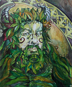 249x300 Lex Outsider Surreal Pagan Wiccan Celtic The Green Man Print - Green Man Painting