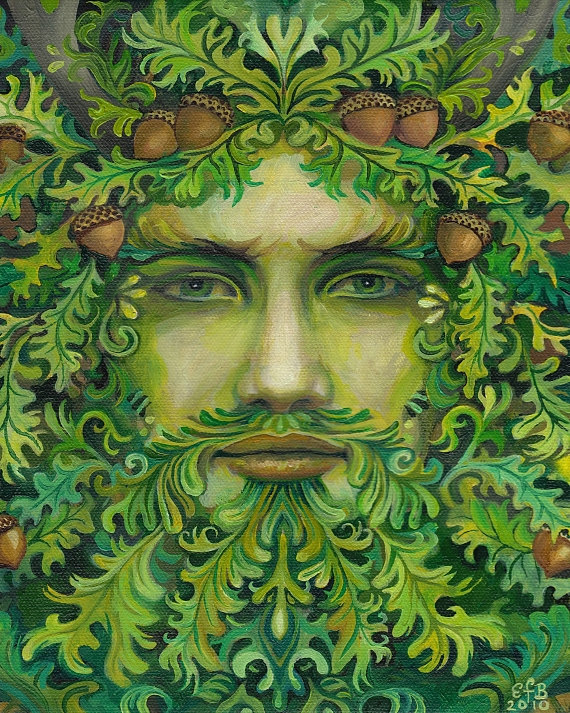 570x713 Oak King Green Man Pagan God 8x10 Print Pagan Bohemian - Green Man Painting