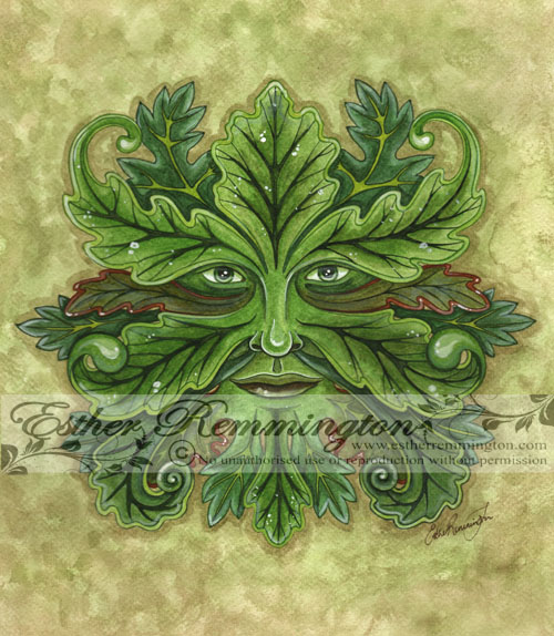 500x574 Green Man Art Painting Pagan Druid Watercolours, 2012 - Green Man Painting