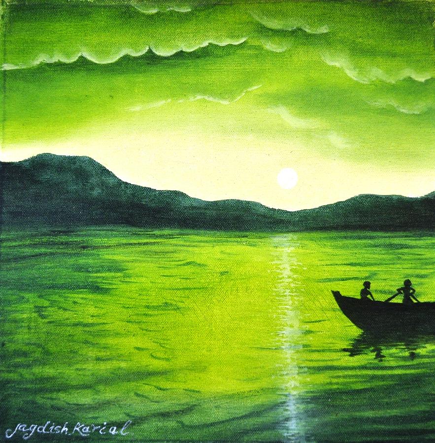 883x900 Shades Of Green Painting By Jagdish Karial - Green Painting