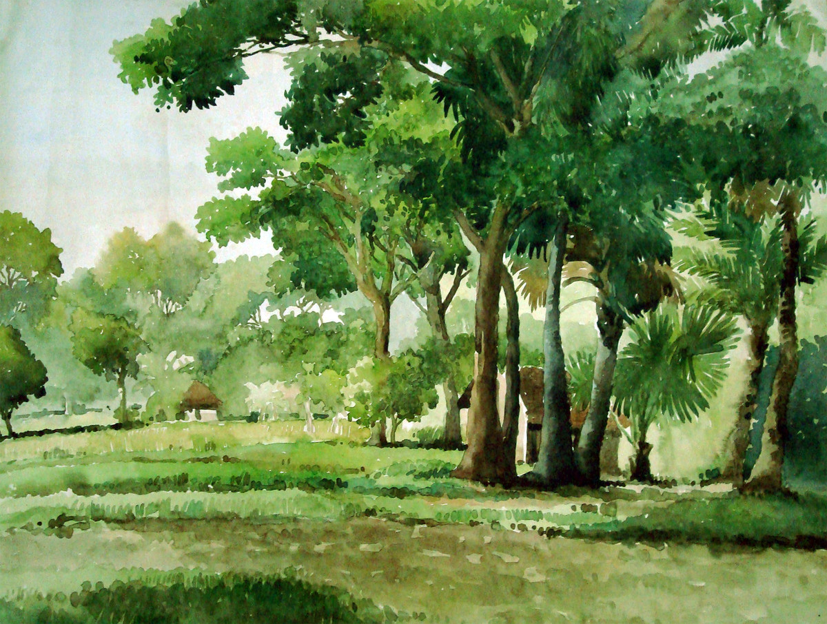 1200x906 Village Scene By Artist Sankar Nag Impressionism, Painting - Green Painting