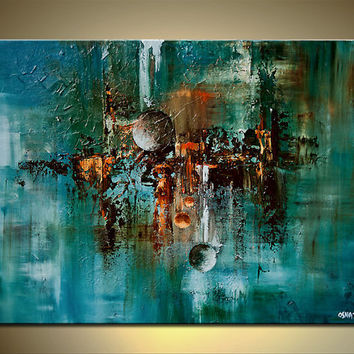 354x354 Abstract Art Teal Turquoise Painting From Osnatfineart On Etsy - Green Painting On Canvas