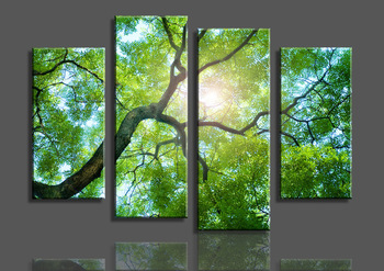 350x247 Buy Free Shipping 4 Panels Green Tree Painting Canvas Wall Art - Green Painting On Canvas