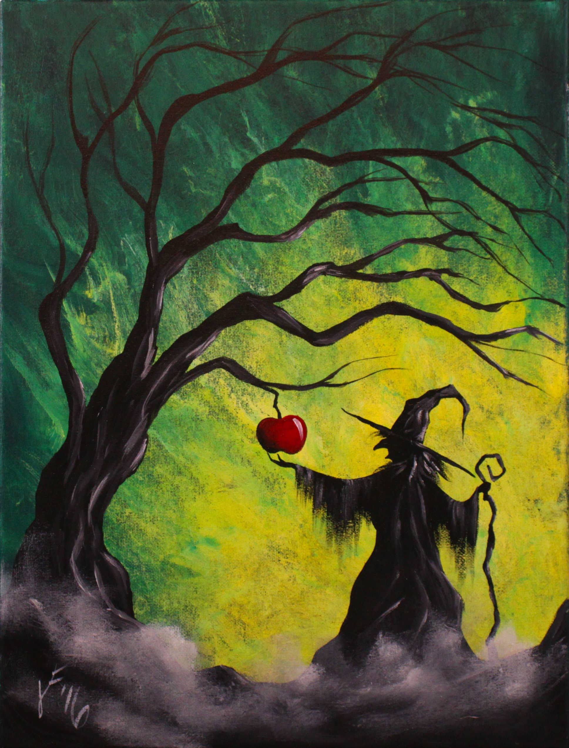 1937x2547 Enchanted Apple Step By Step Acrylic Painting On Canvas - Green Painting On Canvas