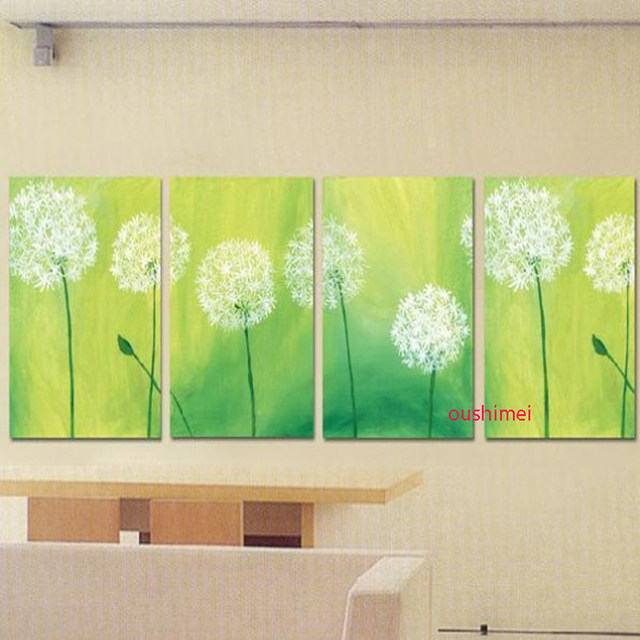 640x640 Online Shop Handmade 4 Panel Dandelion Wall Painting Modern Green - Green Painting On Canvas