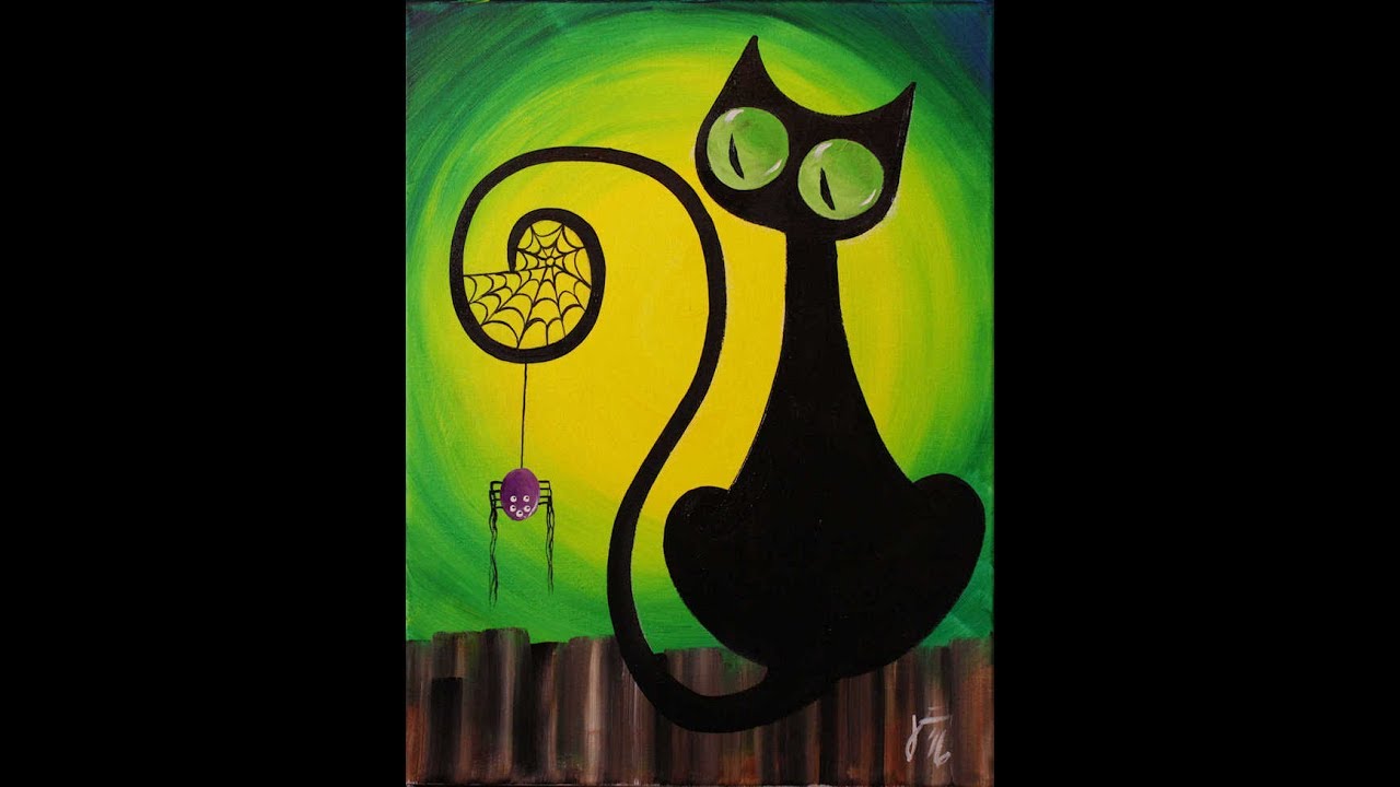 1280x720 Spooky The Cat Step By Step Acrylic Painting On Canvas - Green Painting On Canvas