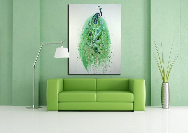 750x533 2018 The Green Peacock Oil Painting On Canvas 100% Handmade Wall - Green Painting On Canvas