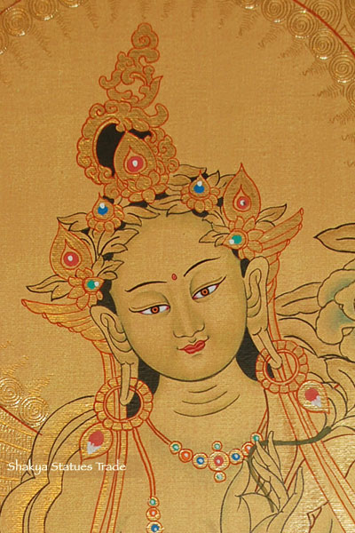 400x600 Green Tara Thangka Painting Painted With 24 Karat Gold 25.0 X - Green Tara Painting