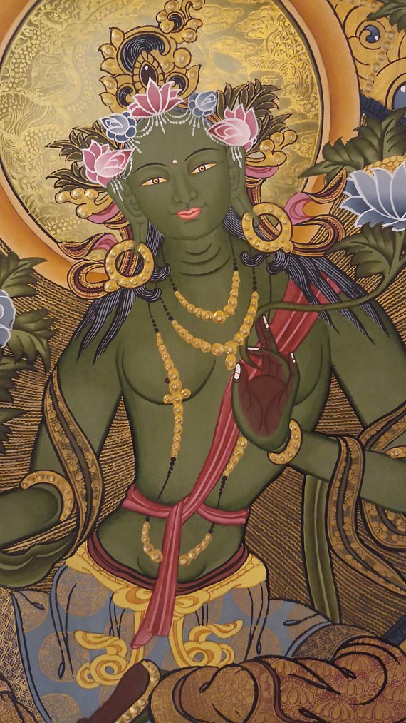 570x1013 Green Tara Thangka Painting For Wall Hanging - Green Tara Painting