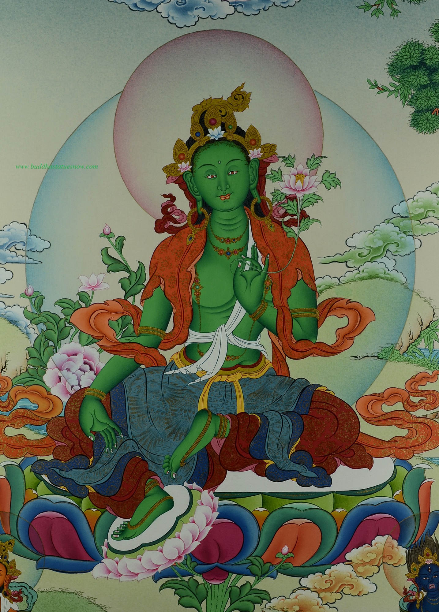 1434x2000 Green Tara Tibetan Thangka Hand Painted 24k Gold Detailing 33 X 23 - Green Tara Painting