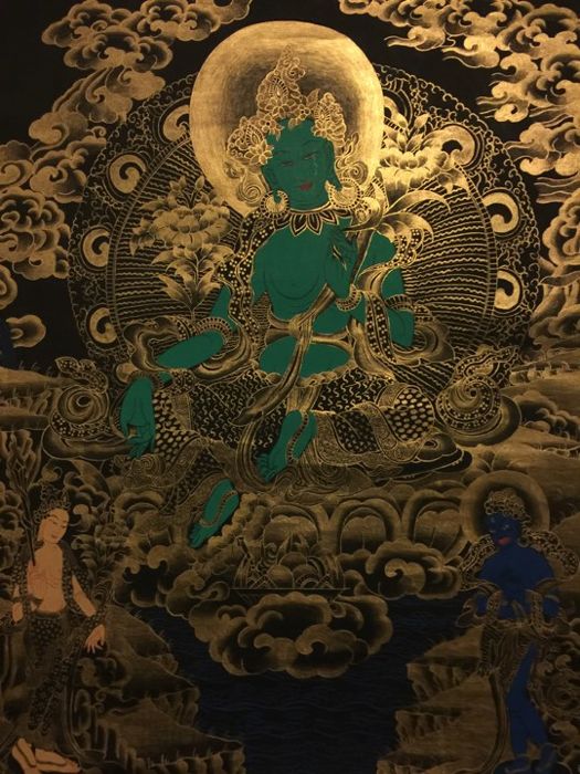 525x700 Hand Painted Master Piece Green Tara Thangka Painting - Green Tara Painting