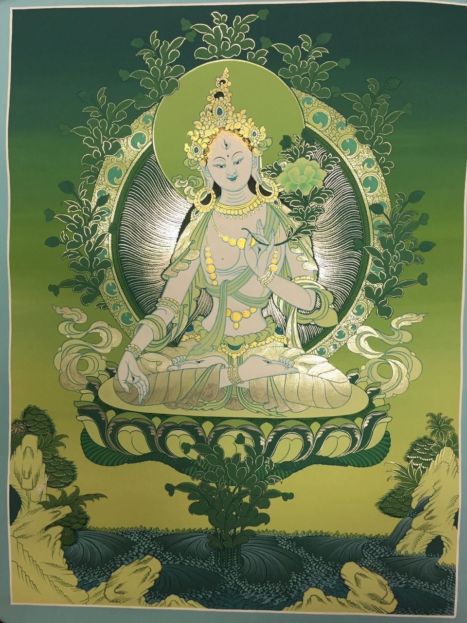 960x1280 Handmade Green Tara Tibetan Thangka Painting Green - Green Tara Painting